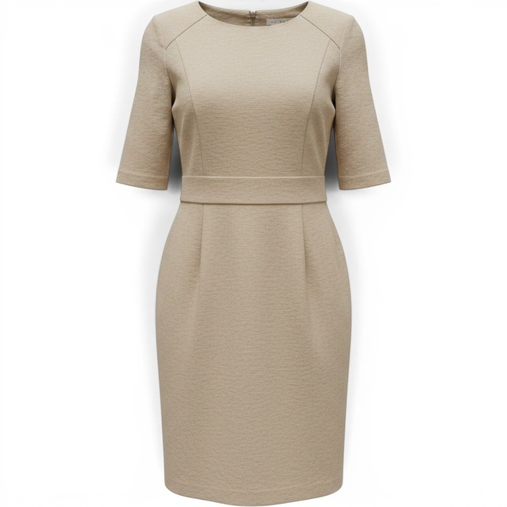 Trina Turk Women's Size 8 Tan Brown Short Sleeved Sheath Dress Business Casual